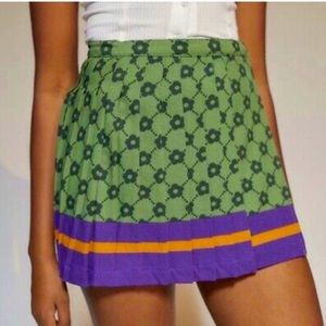 Urban Outfitters Winslet Pleated Wrap Mini Skirt Dark Green Purple Trim Sz M
